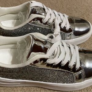 Silver and Gray Glitter Sneakers